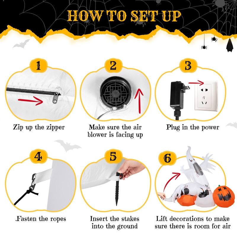 8FT Pumpkin Spider Ghost Inflatable Halloween Outdoor Decorations