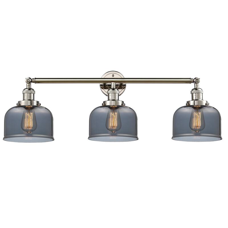 Innovations Lighting Large Bell 3 Light 32" Wide Bathroom Vanity Light - Polished Nickel / Plated Smoked
