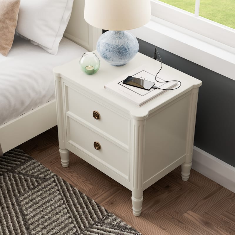 Furniture of America Arlena Modern Solid Wood Nightstand with USB Ports