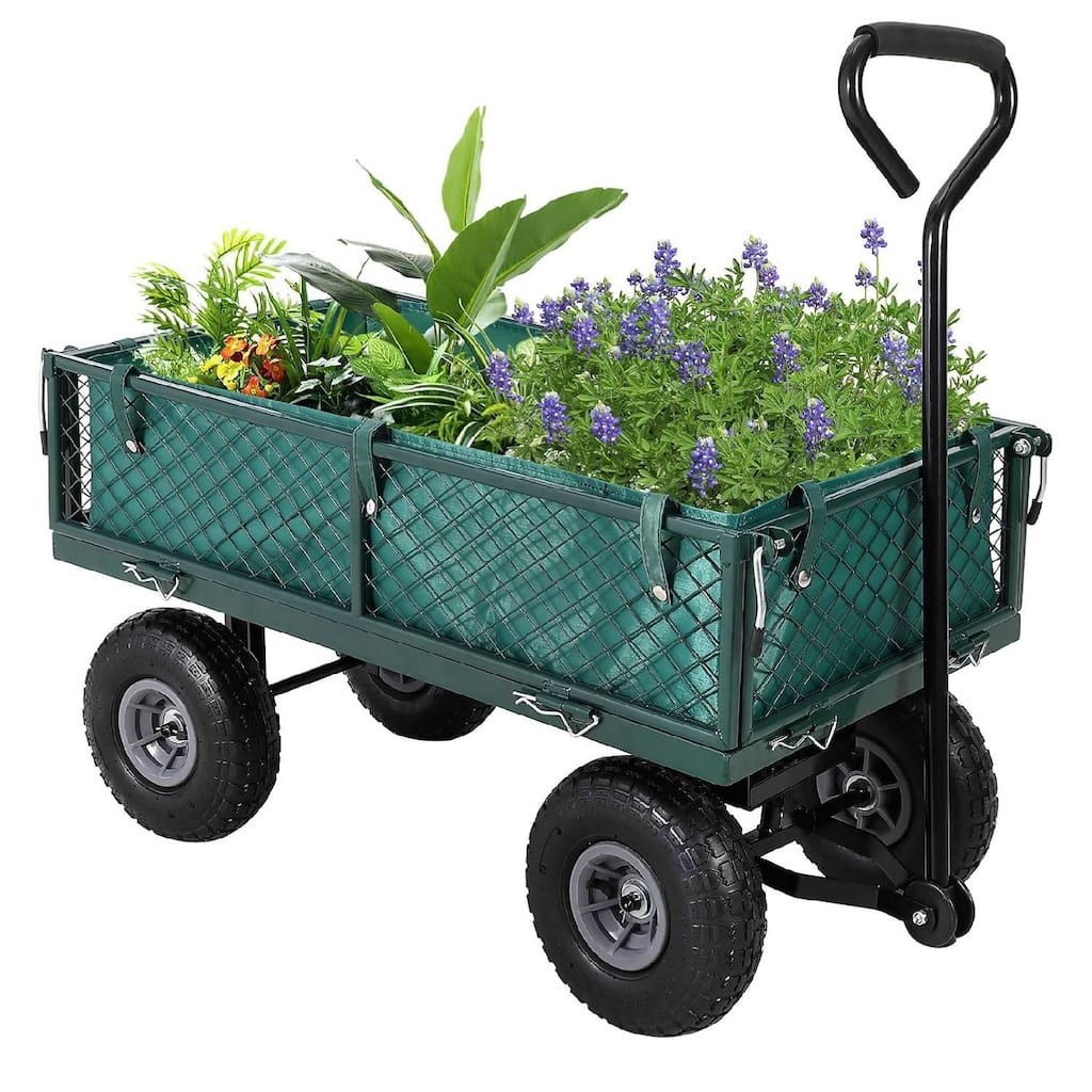 500 Lbs Capacity Folding Utility Heavy Duty Steel Garden Cart Wagon for Lawn, Yard, Farm