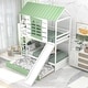preview thumbnail 2 of 7, White+Green Twin over Twin Pine Wood House Bunk Bed with Trundle and Convertible Slide, Window