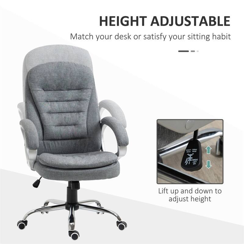 Grey Linen Office Chair with Lumbar Support, High Back and Tilt Function - 27.5"L x 29.5"W x 40.5"-43.75"H