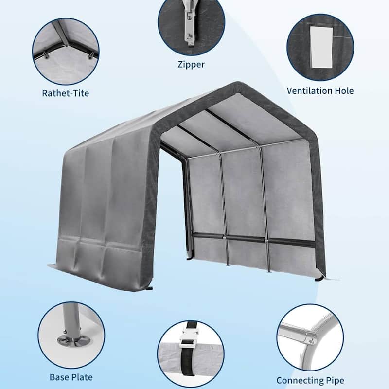 10x15 FT Portable Outdoor Storage Shed, Carport for Motorcycle, Firewood, Garden and Tools