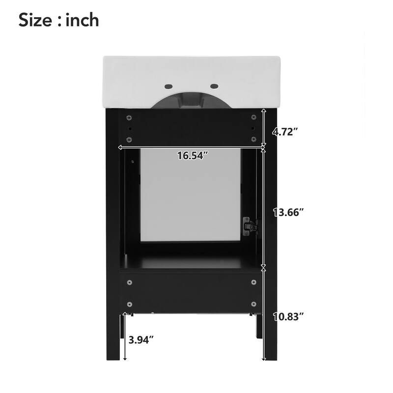 Roomfitters 20" Bathroom Vanity with Ceramic Sink, Compact Storage Cabinet with Soft-Close Door, Ideal for Small Bathrooms,Black