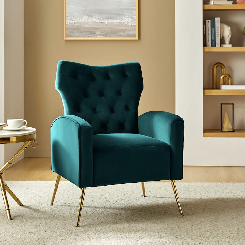 Abadiana Accent Tufted Chair with Metal Base by HULALA HOME