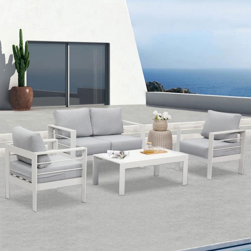 Royalcraft 4 Piece Aluminum Outdoor Patio Furniture Set - White