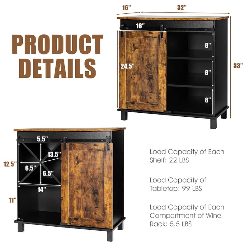 Costway Kitchen Buffet Storage Cabinet Sideboard w/Sliding Barn Door - See Details
