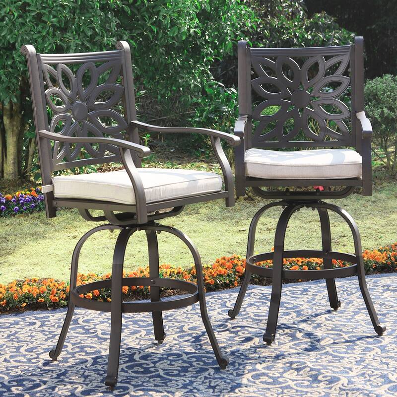 MAISON ARTS Cast Aluminum Wide Outdoor Dining Chairs with Cushion(Set of 2)