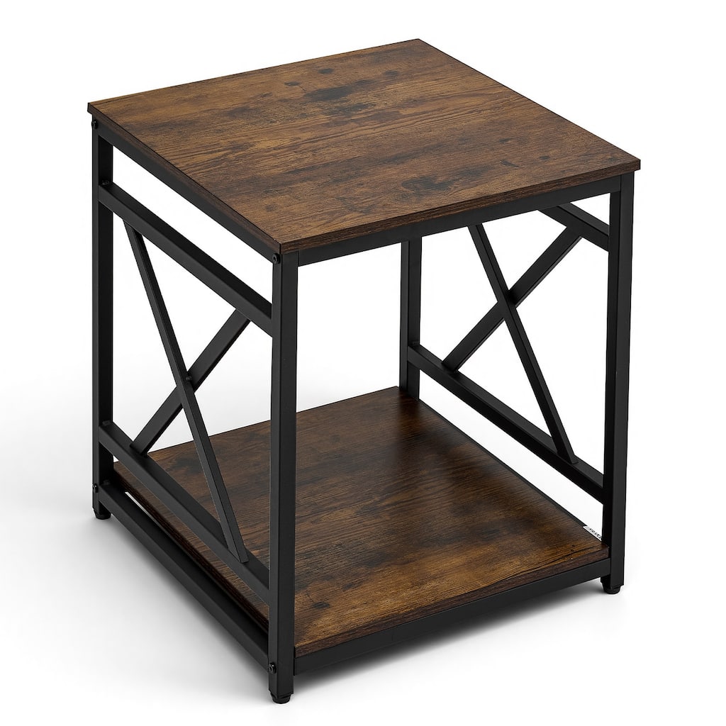 2-Tier Square Side Table with Open Storage Shelves - 18''