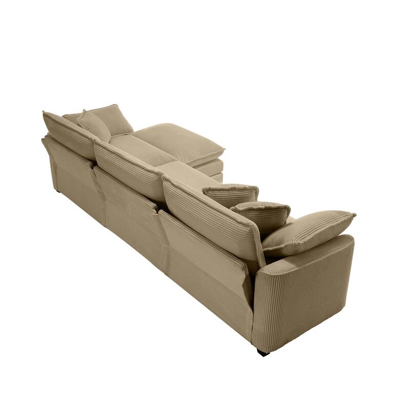 L-shaped Chaise Sectional Sofa with Ottoman and Double Cushions