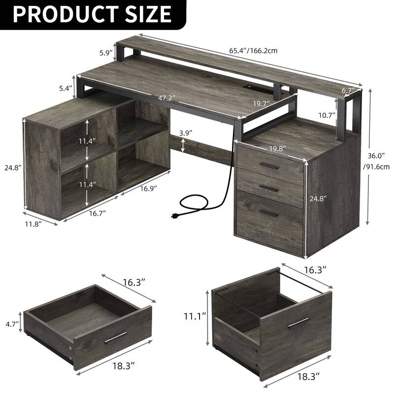 Moasis L Shaped Office Home LED Computer Gaming Desk with Drawers and Storage Shelves