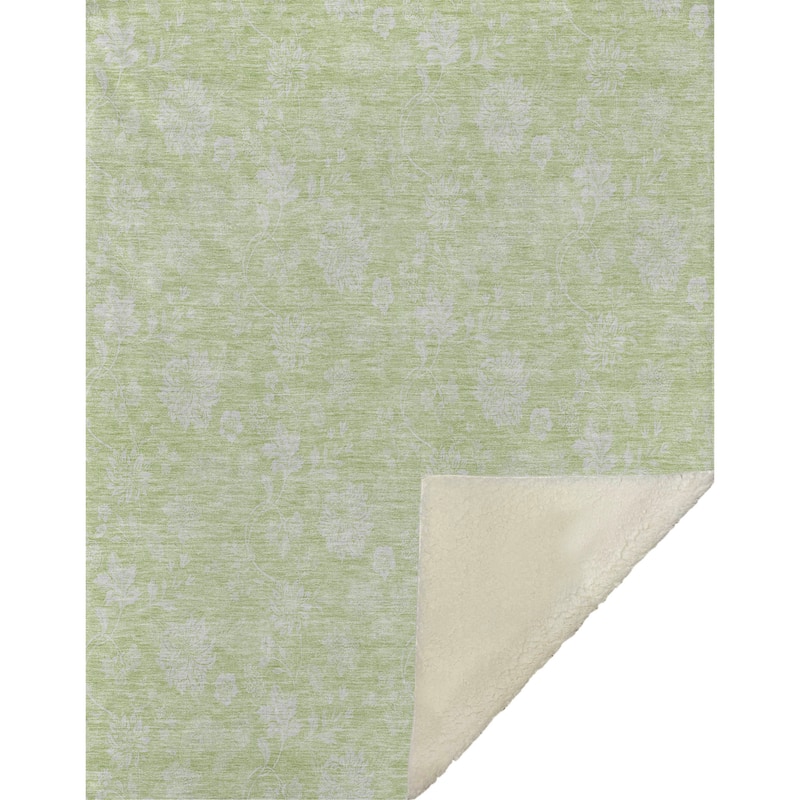 Premium Machine Washable Traditional Floral Sherpa Throw Blanket