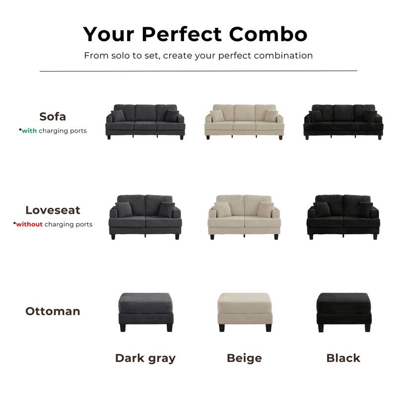 Furniture of America Xenia Modern Chenille Sofa with Cup Holders and USB Ports