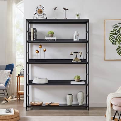 [VIDEO] 5-Tier Bookcase Open Bookshelf Storage Large 5 Shelf Bookshelf with Metal Frame - 47.24''L x 11.61''W x 68.9''H