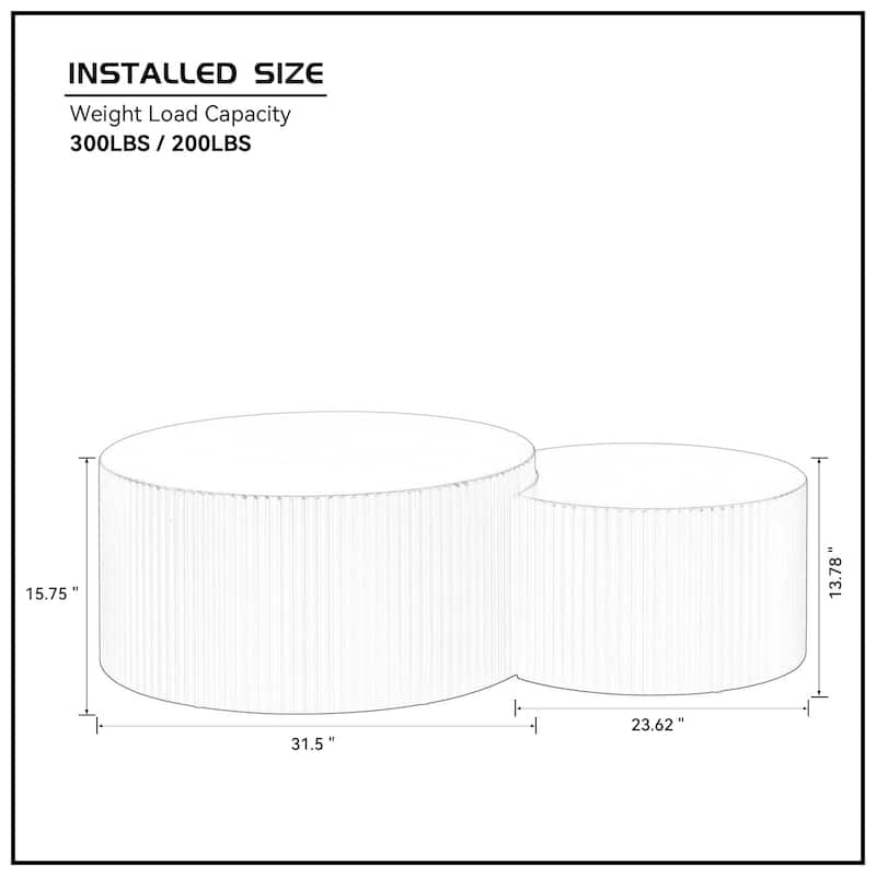 Modern Coffee Table, White Table Set of 2 with Hand-Carved Relief, for Living Room, Office and Leisure Area