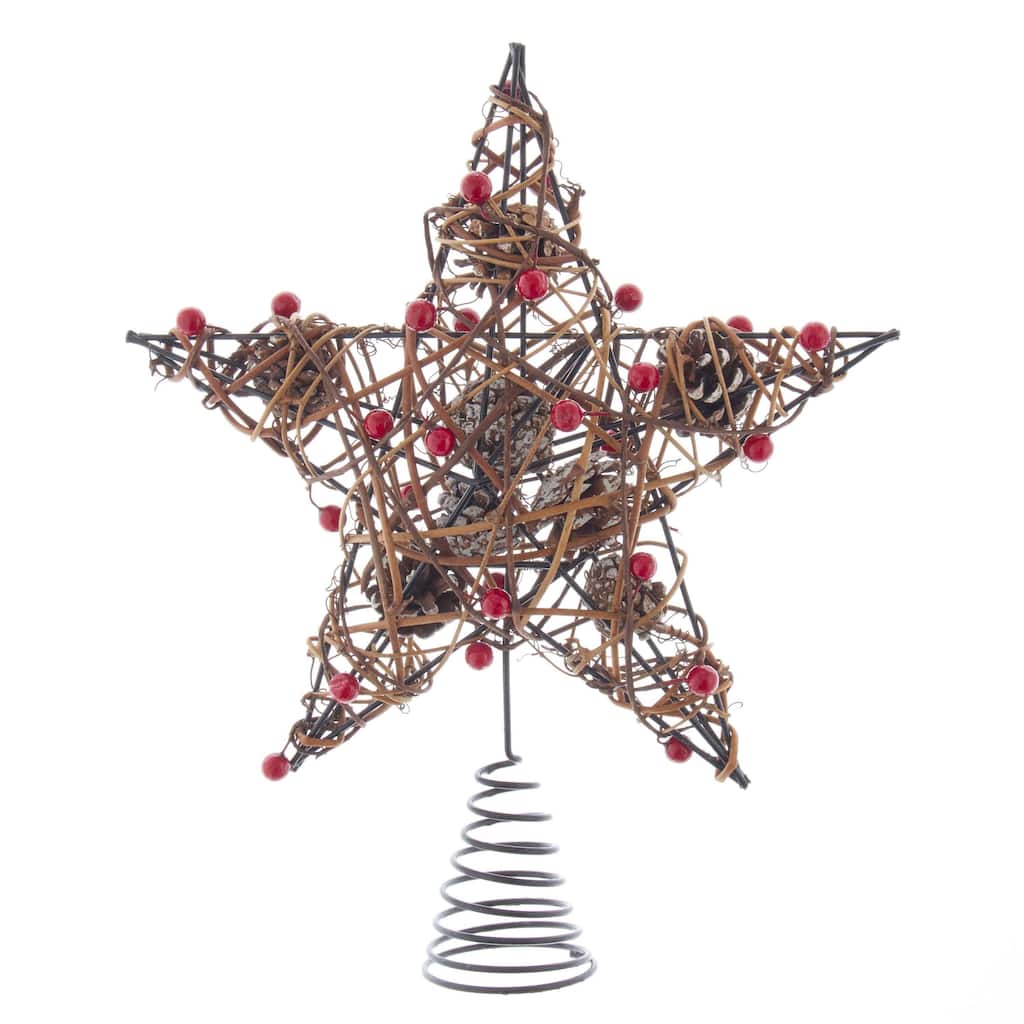 Kurt Adler 12-Inch Natural Brown Star Treetop with Berries - 12"