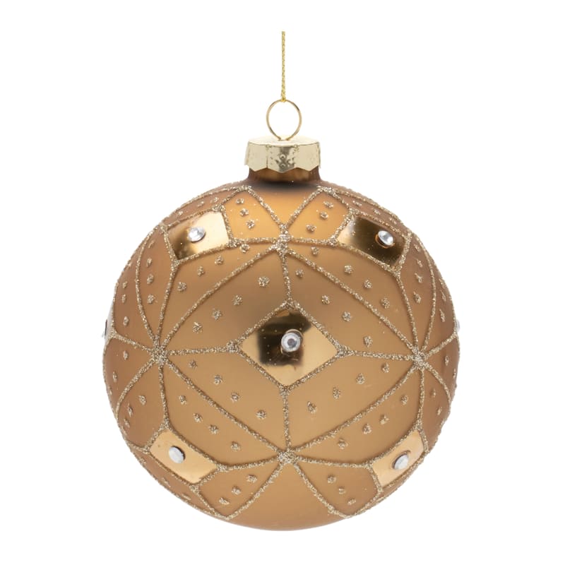 Glass Glittered Geometric Ball Ornaments Set of 6 Holiday Decor - 3.75” x 3.75” x 4.5” (L x W x H)