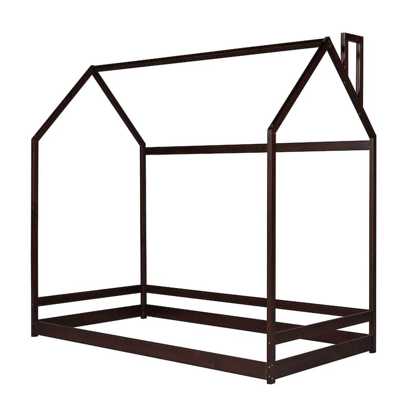 Twin Size House Bed Wood Bed - Espresso