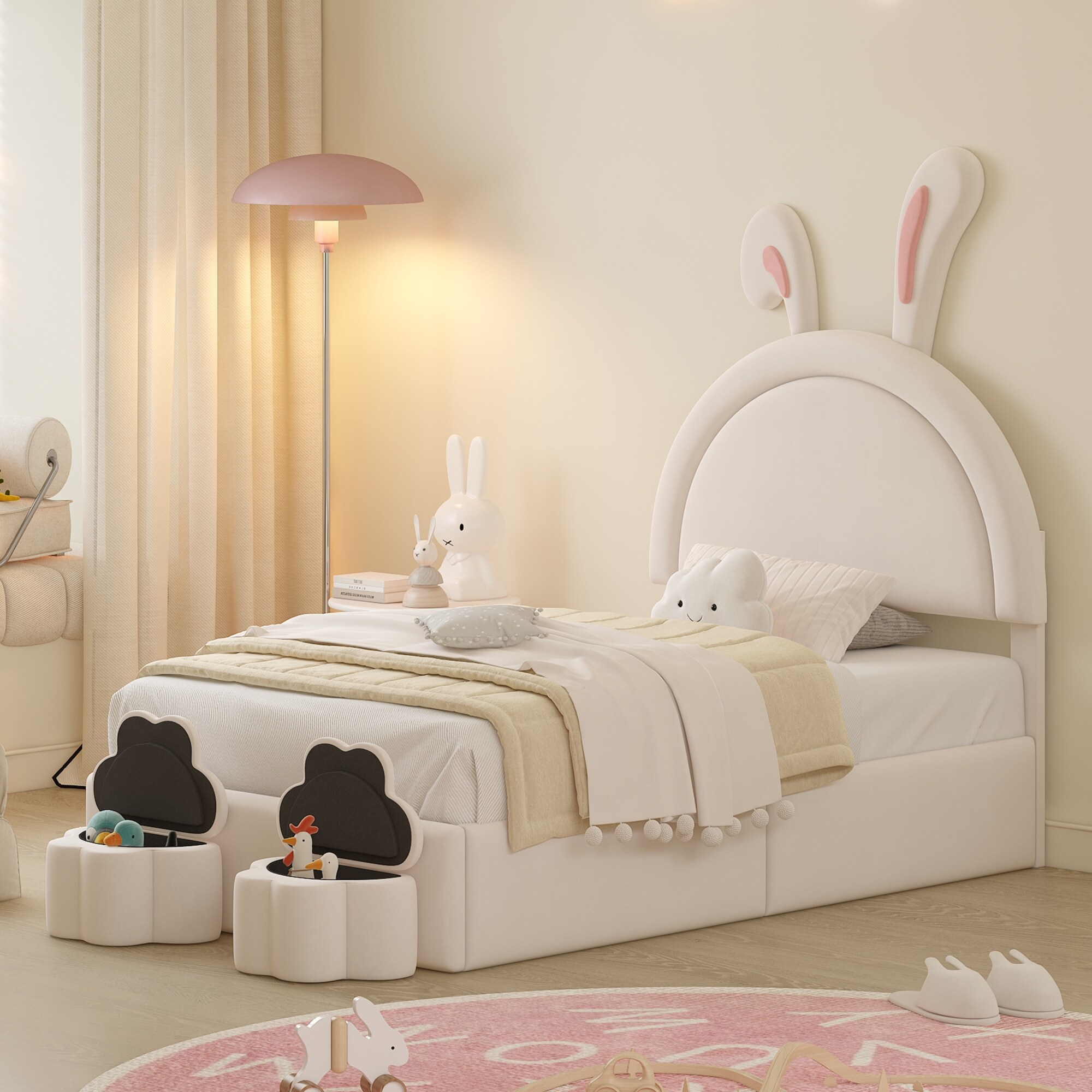 2024年新作 Bed Platform Cartoon Upholstered Velvet with Storage 2 靴
