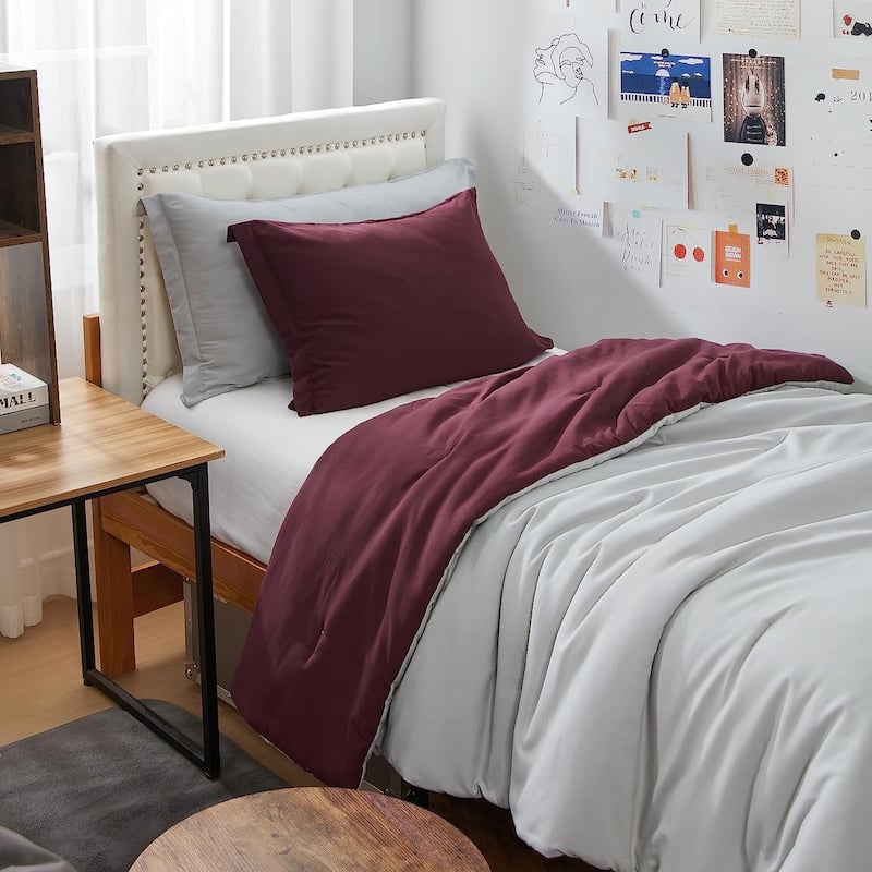 Dorm Haul® - Cozy College Comforter Set - Twin XL Reversible Bedding - Antarctica Gray and Windsor Wine