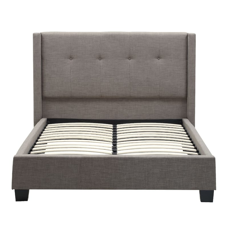 Adams Low Profile King Bed, Piped Edges, Tufted Linen, Gray
