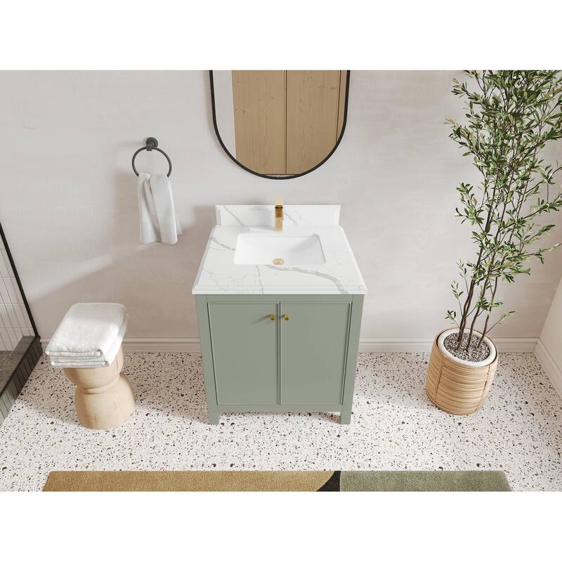 Willow Collections 30 in. W x 22 in. D Chicago Single Sink Bathroom Vanity with Countertop - 1.5”Calacatta Laza - Evergreen