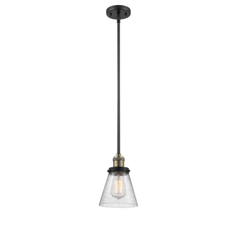 Innovations Lighting Franklin Restoration Cone - 1 Light 6" Stem Hung Mini Pendant - Black Antique Brass/Seedy
