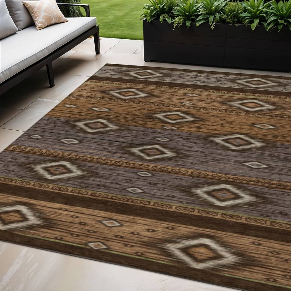 HomeRoots Tribal Transitional Rectangle Outdoor Rug