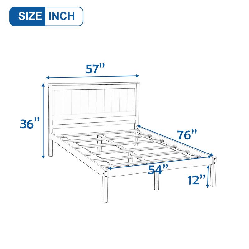 Simple Wood Platform Bed Frame Wood Slat Support Bed Frame with Headboard, Clean Lines Suit for Minimalist Bedroom Apartment