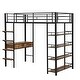 preview thumbnail 4 of 19, Twin/Full Size Metal Loft Bed with Bulit-in Desk and 2 Storage Drawers, Heavy Duty Loft Bedframe with 4-Tier Storage Shelves