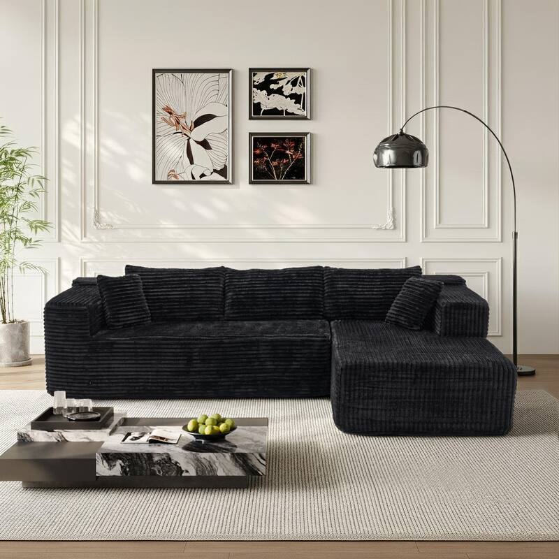 Black L-Shaped Compressed Foam Sofa – Ready-to-Use Sectional Couch with Chaise