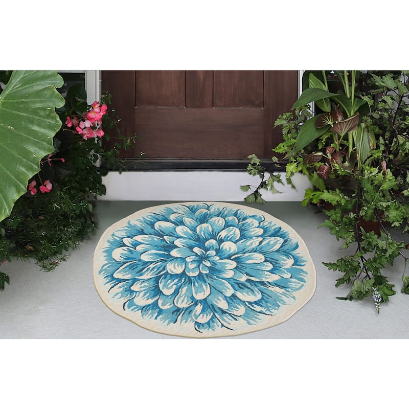 Liora Manne Esencia Mum Indoor/Outdoor Mat Blue 3'3"x3'3" - 3'3"x3'3"