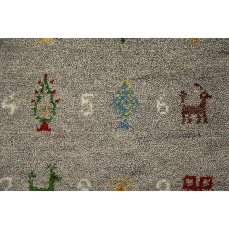 Hand Knotted Oriental 100% Wool Carpet Tribal Animal Pictorial Greys & Charcoal Gabbeh Area Rug - 1' 4'' X 1' 4''