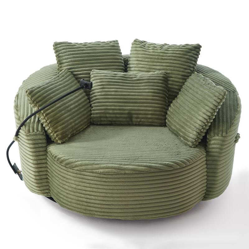 GDFStudio - 360° Swivel 55.9" Corduroy Upholstered Barrel Accent Chair