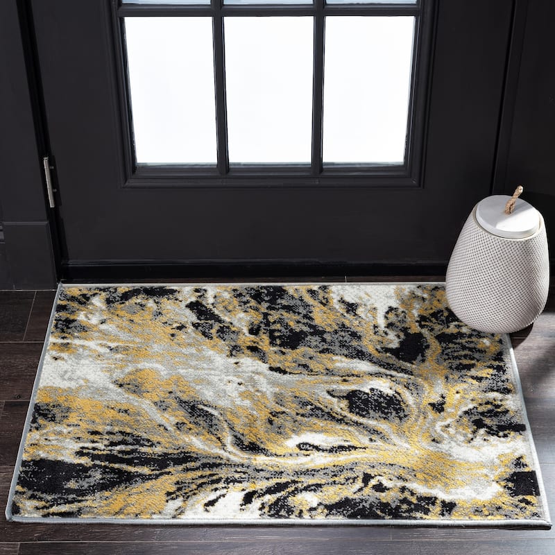 Eternal Industrial Abstract Indoor Area Rug - Yellow/Cream - 2' x 3'