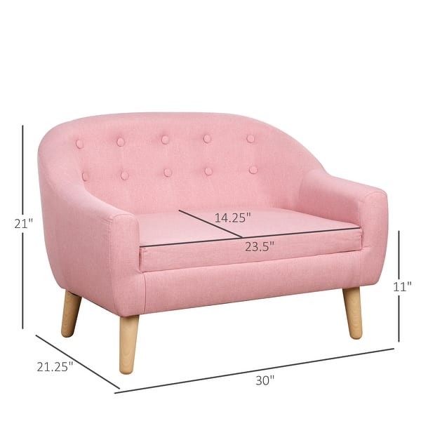 dimension image slide 2 of 3, Qaba Kids Sofa Linen Fabric Wooden 2 Seat Armrest Children Chair Cozy