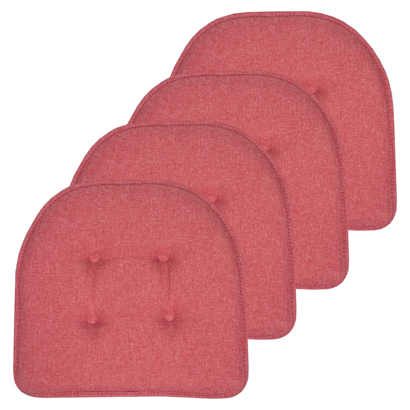 Sweet Home Collection Solid Color U-Shaped Memory Foam Chair Cushions - 16"x17" - Set of 4 - Peach
