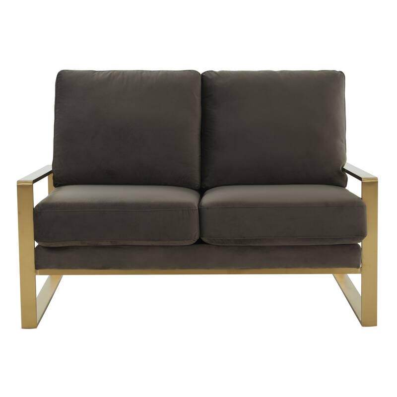 Jefferson Modern Leather/Velvet Loveseat Sofa with Silver/Gold Frame, Removable Cushions Couch for Home and Office