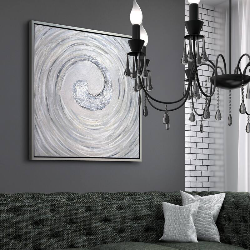 Silver Swirl Textured Metallic Hand Painted Framed Wall Art by Martin