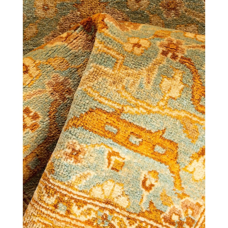 Overton Hand Knotted Wool Vintage Inspired Traditional Ottoman Blue Runner Rug - 2' 5" x 12' 5"