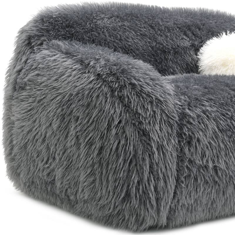 Furniture of America Cynra Modern 2-Piece Faux Fur Sofa Set with Ball Pillows
