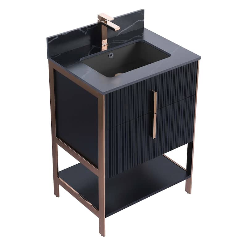 Fine Fixtures Serenity Modern Bathroom Vanity with Black Sintered Stone Top
