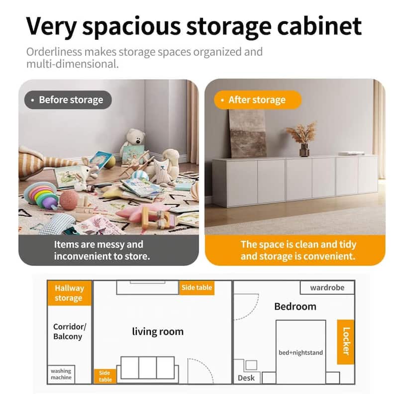 Modern 94.47-Inch Three-Piece Combination Storage Cabinet with Push-to-Open Doors