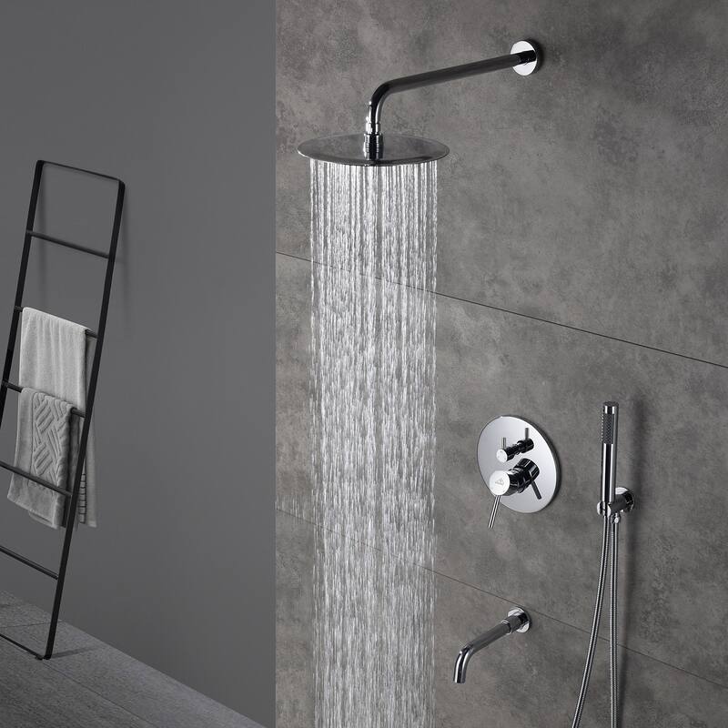 1-Spray Pattern Round 10-inch Wall Mount Shower System with Tub Faucet