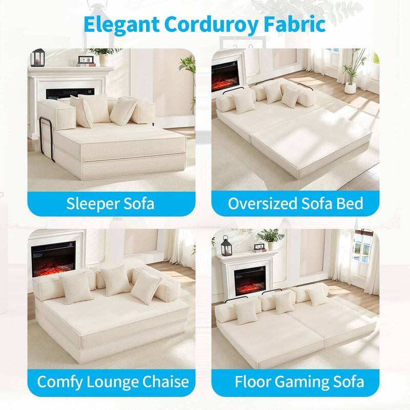 Mixoy 66" Convertible Sleeper Sofa Bed with Pillows, Folding Mattress Couch, Removable Washable Floor Sofa for Small Spaces
