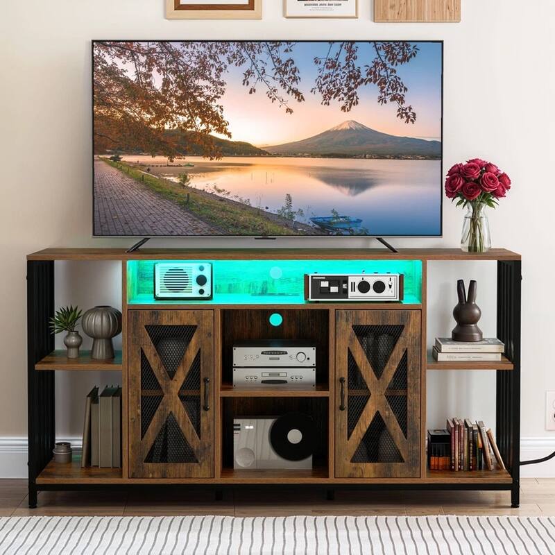 LED TV Stand for 70 Inch TVs with Power Outlets & Storage - 62 inches