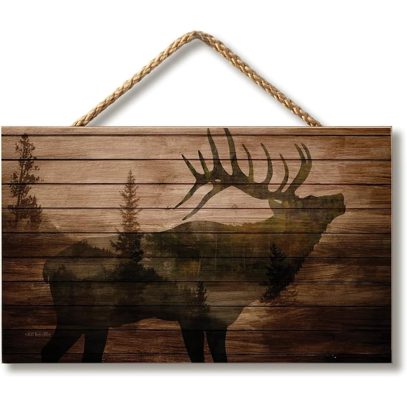 Elk in the Woods Decorative Hanging Wood Sign 9.5” by 5.75” - Multi