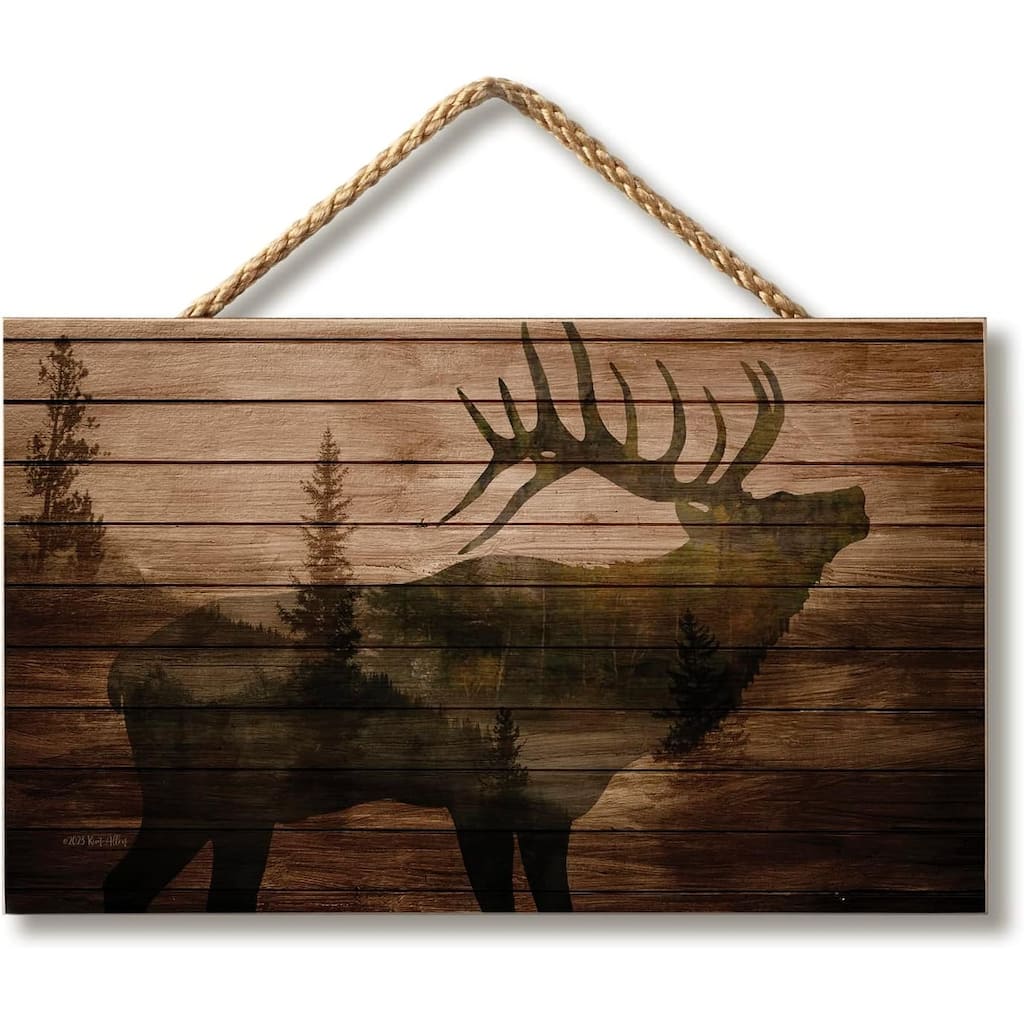 Elk in the Woods Decorative Hanging Wood Sign 9.5” by 5.75”