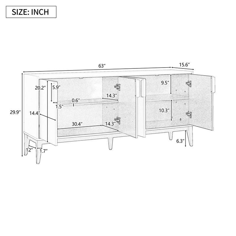 Modern Storage Cabinet with Adjustable Shelf, Buffet Sideboard Wooden Cabinet with 4 Doors for Hallway, Kitchen