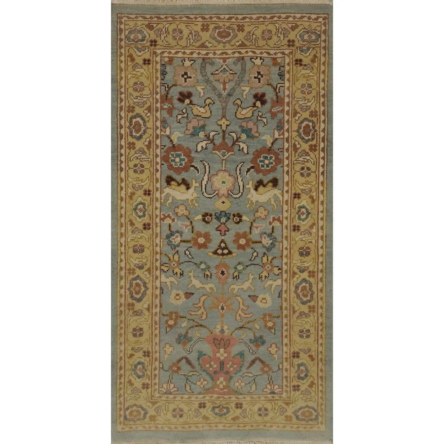 Hand Knotted Oriental 100% Wool Carpet Traditional Floral Navy Blue & Blues Ziegler Area Rug - 4' 0'' X 2' 0''